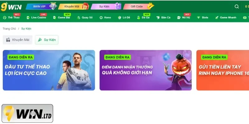 Khuyến mãi và sự kiện thưởng tại 9Win tiếp thêm động lực cá cược 